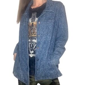 Vtg 80's 90's Field Gear Denim Jacket Sz XL Cotton Long Abstract Floral Print